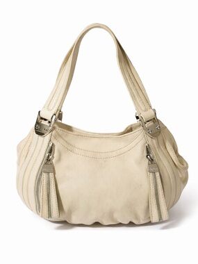 B. Makowsky Ivory Pebbled Leather Shoulder Bag Hobo Purse